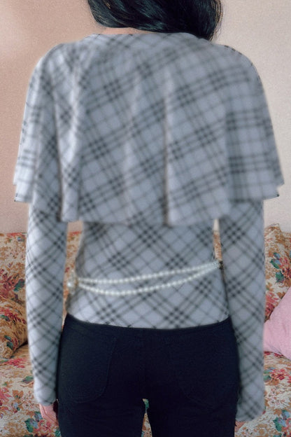 Plaid Cape Long Sleeve Top