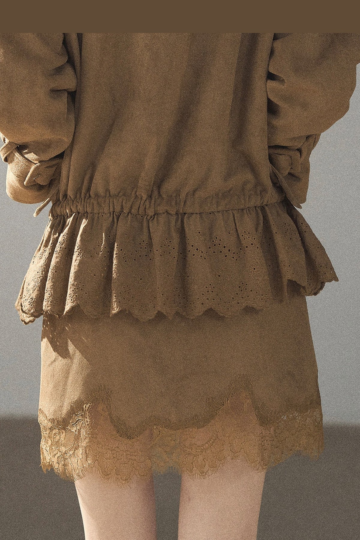 Double-Breasted Faux Suede Trench Coat and Skirt