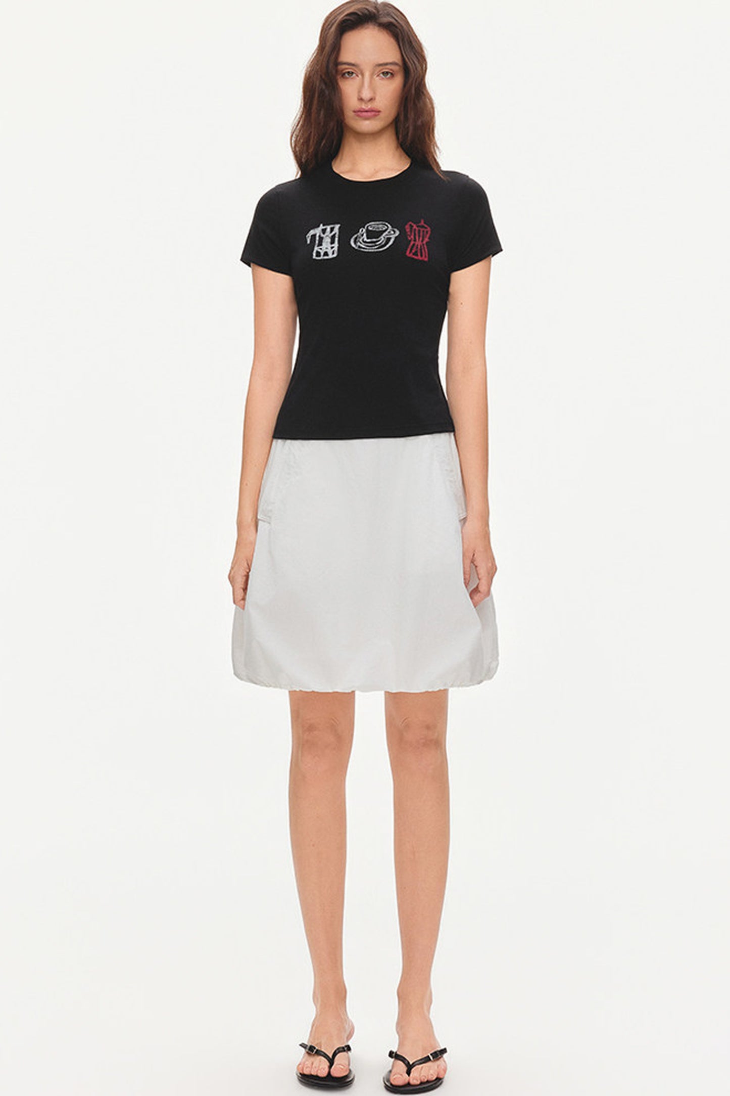 Cotton Drawstring Flower-Bud Skirt