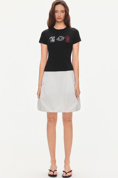Cotton Drawstring Flower-Bud Skirt
