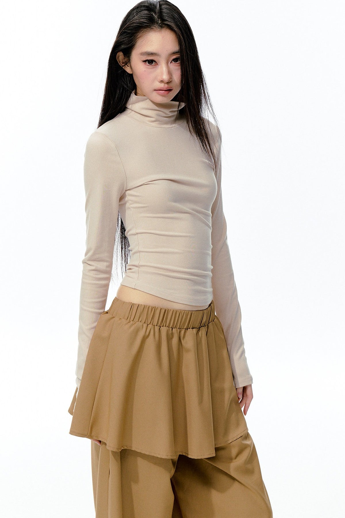 Large Hollow-Out Pearl Chain High-Neck Knit Top