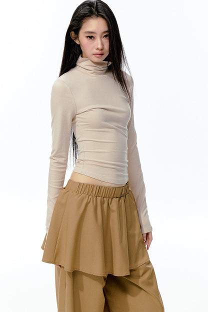 Large Hollow-Out Pearl Chain High-Neck Knit Top