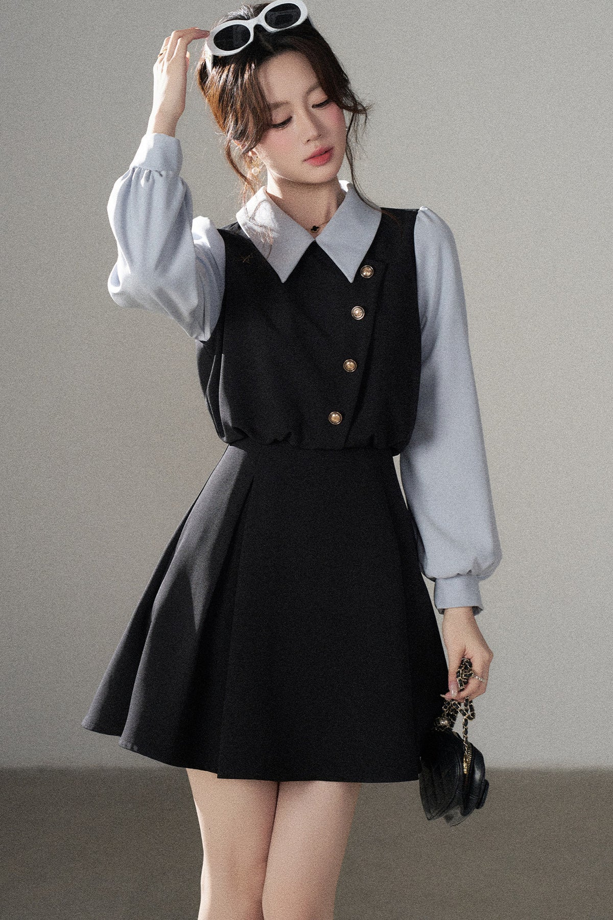 Berkeley Style Contrasting Sleeve Short Dress
