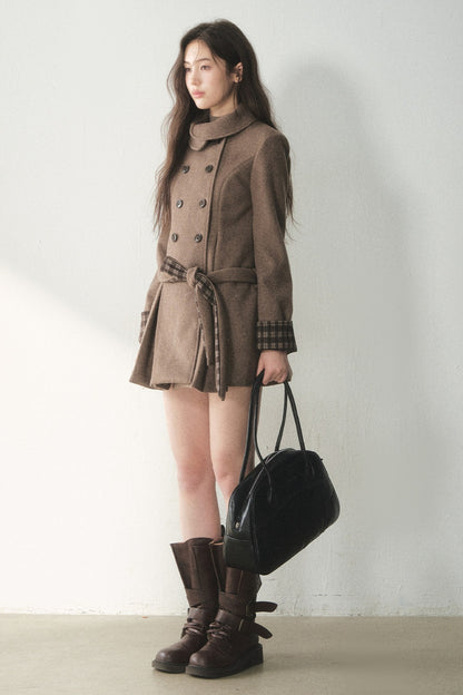Plaid Collar Double-Breasted Wool Coat