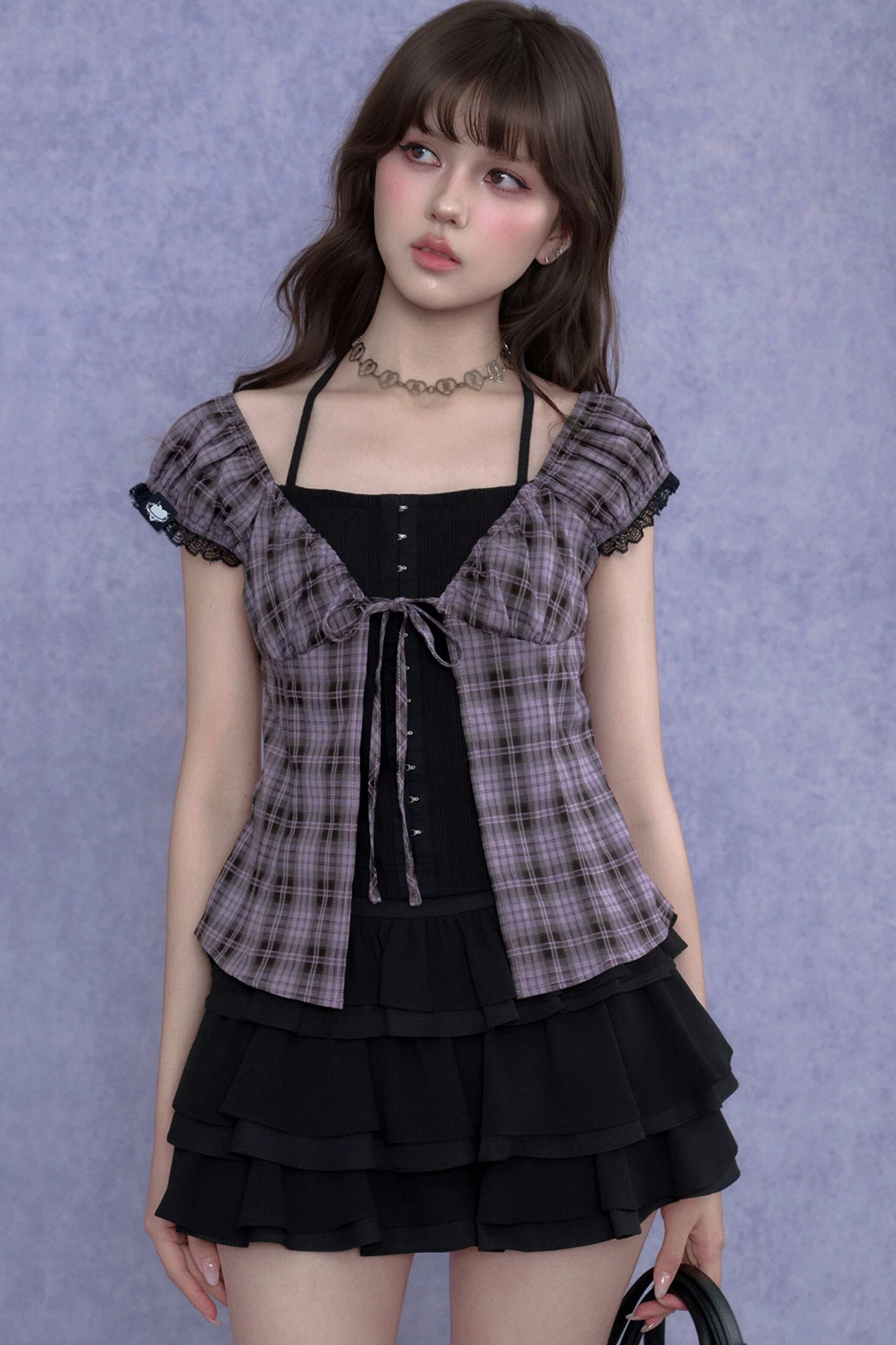 Plaid Halter Neck Top Set-Up