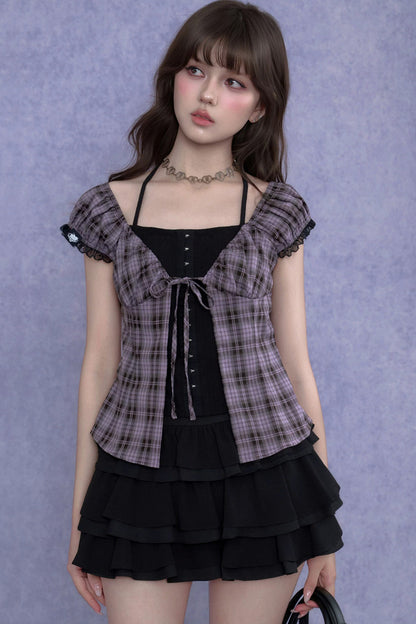 Plaid Halter Neck Top Set-Up