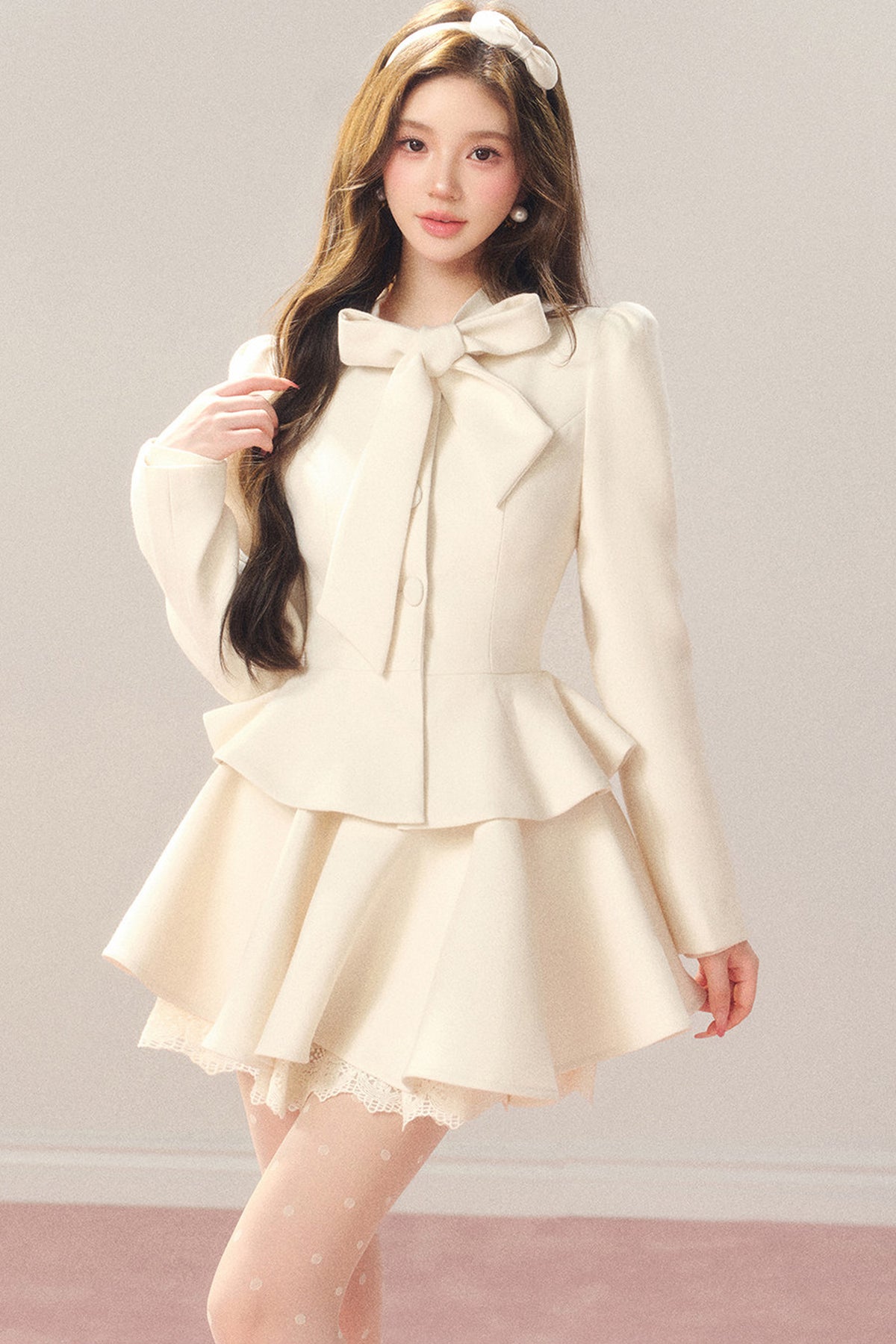 French Hepburn Style Imitation Wool Top and Skirt Set-Up