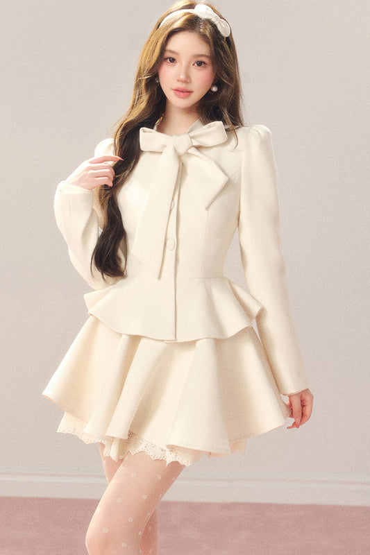 French Hepburn Style Imitation Wool Top and Skirt Set-Up