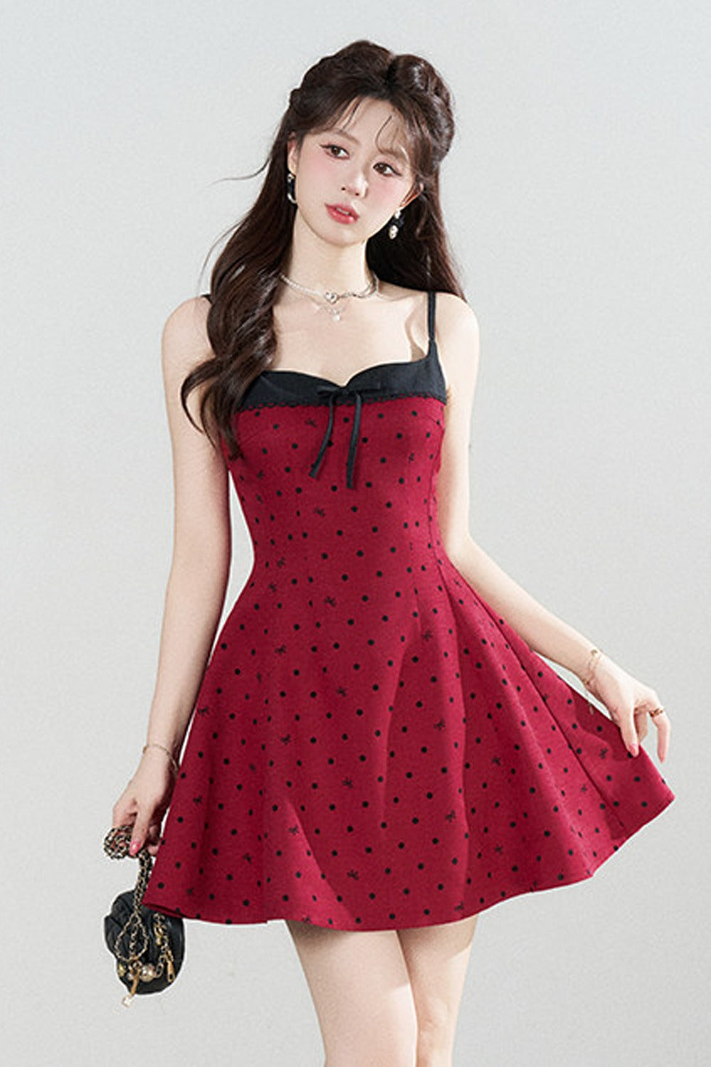 Red Polka Dot A-Line Spaghetti Strap Dress