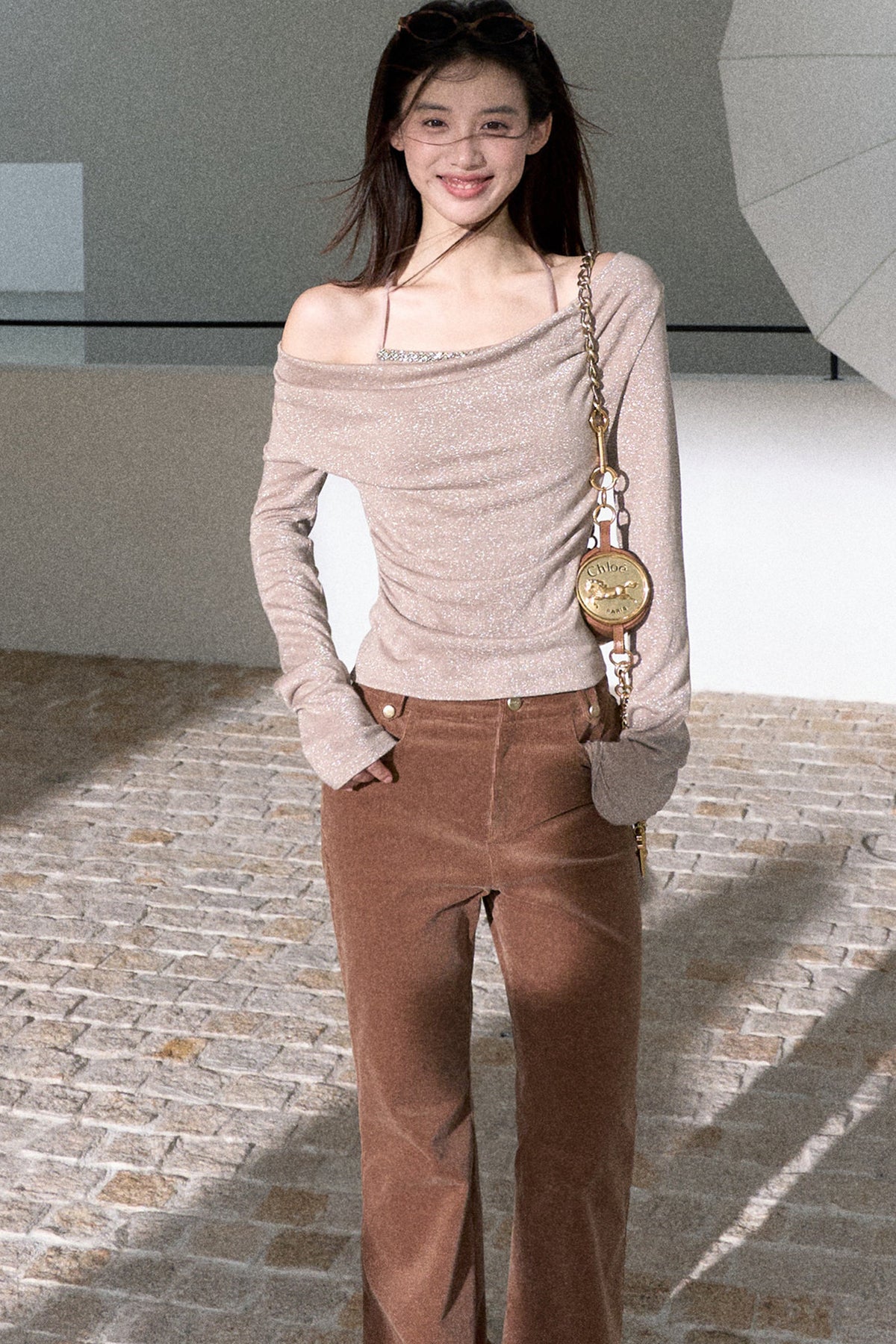 Beaded Ribbon Cowl Neck Knit Top