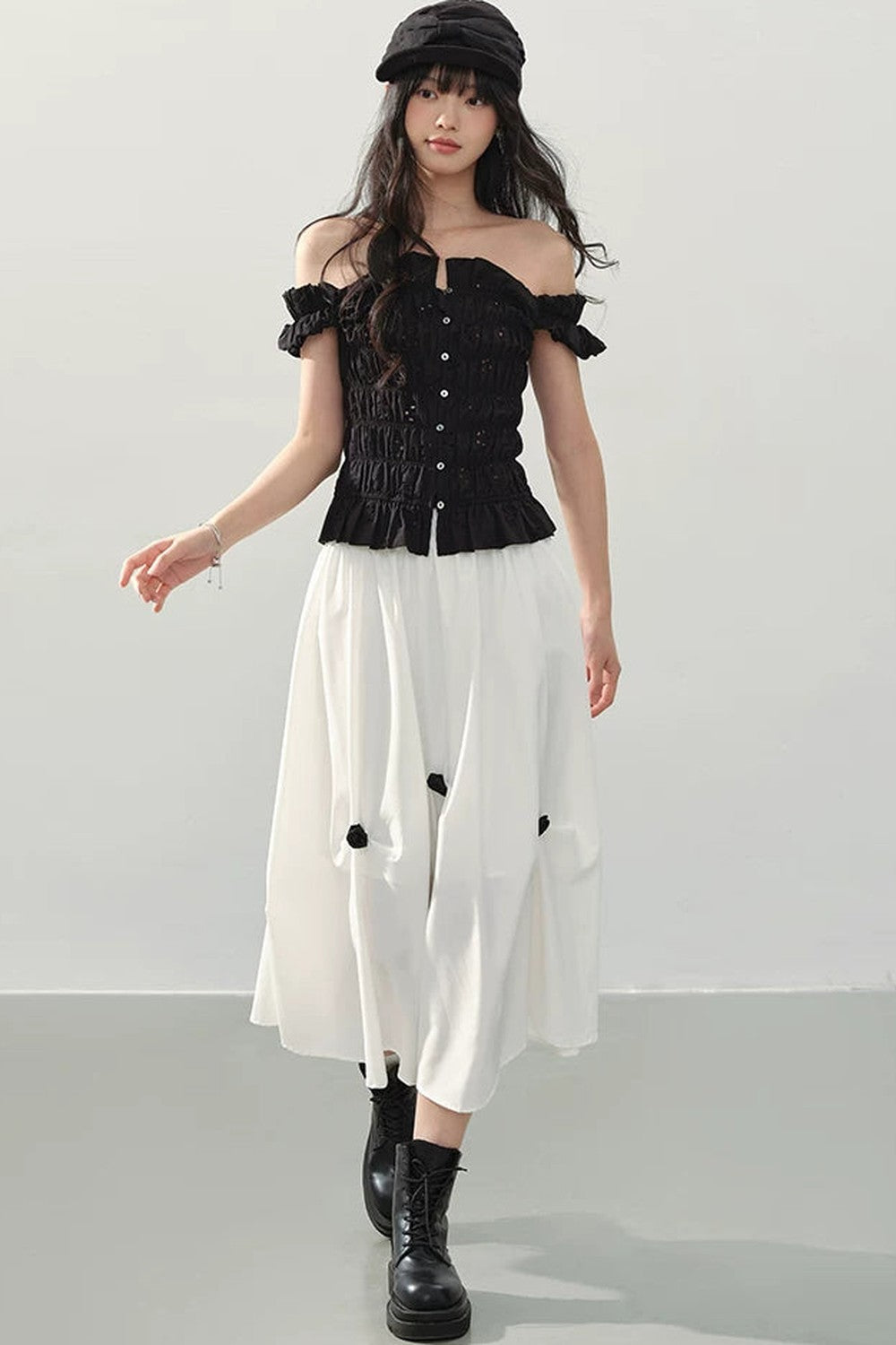 Flower Shadow Pleated Skirt