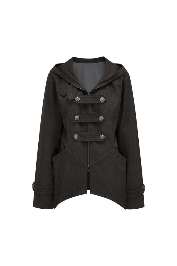 Woolen Hooded Irregular Hem Jacket