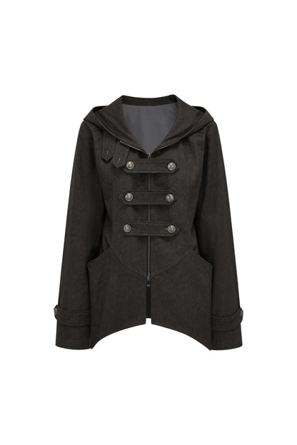Mid-Length Denim Hooded Jacket