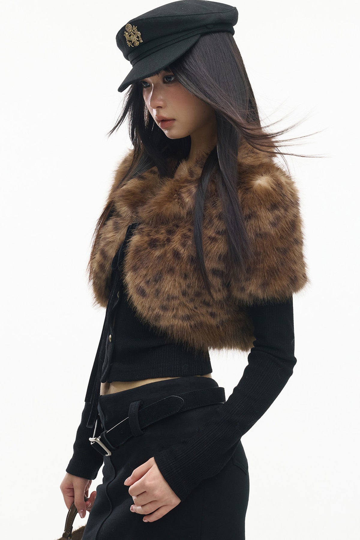 Leopard Fur Shawl Inner Knit Cardigan