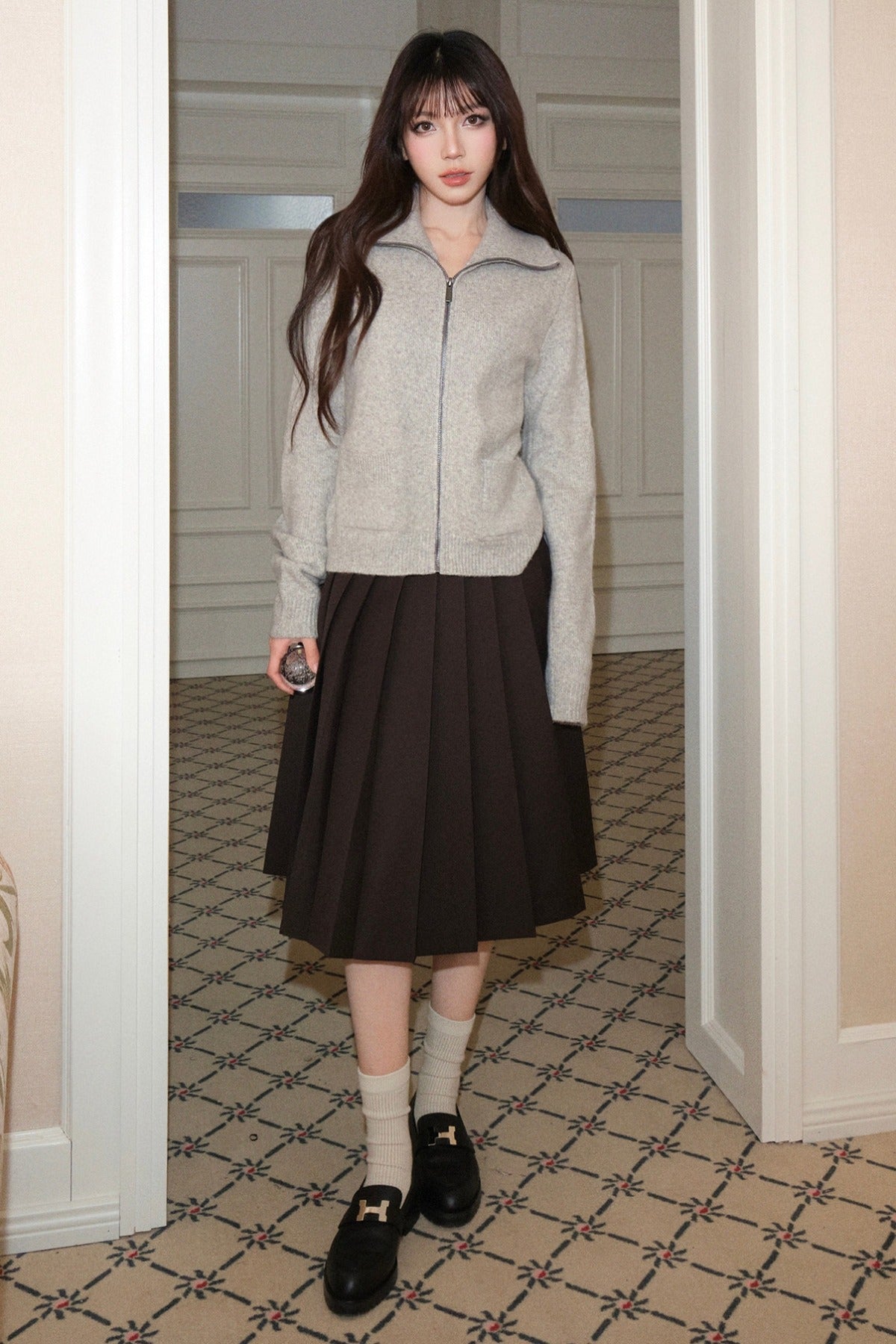 Avenement Lapel Long Sleeve Knitted Cardigan