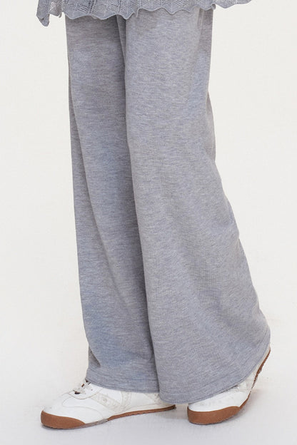 Wool Blend Off-Shoulder Lace Bow Knit Sweater and Pants Set-Up