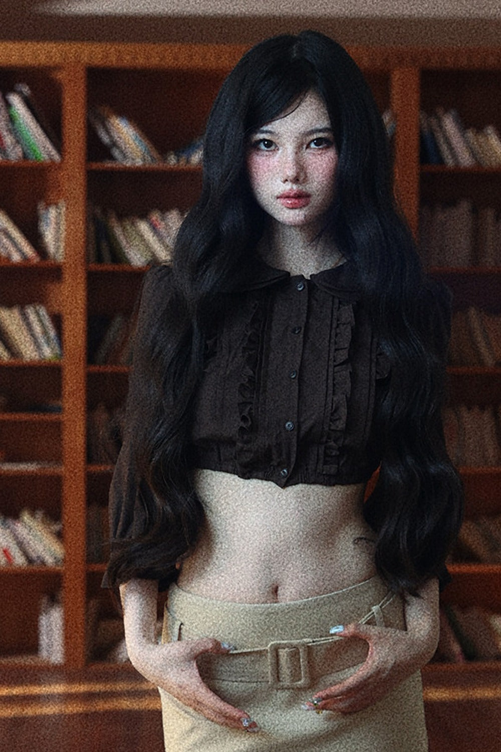 Textured Doll Collar Button-Up Top