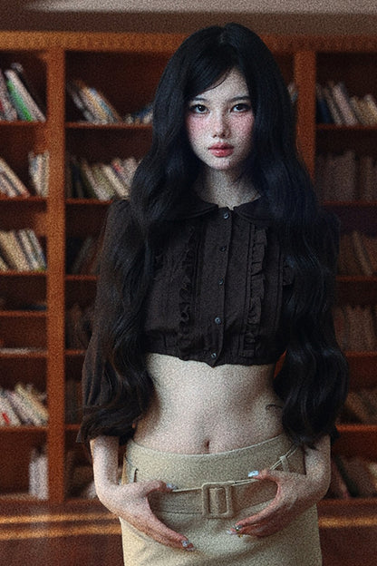 Textured Doll Collar Button-Up Top