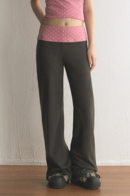 Low-Waist Polka Dot Waistband Flared Pants