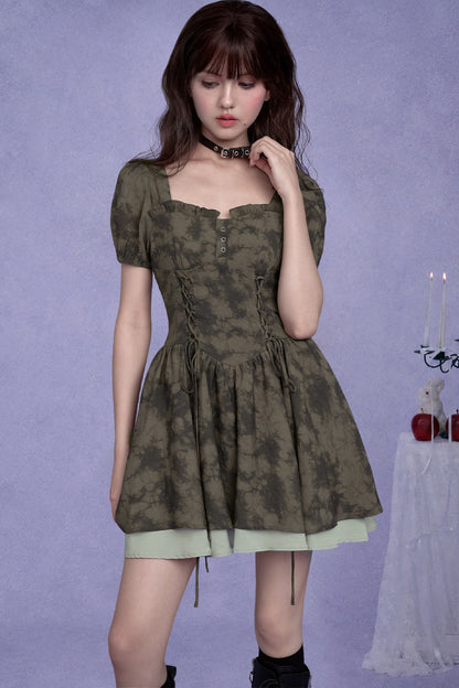 Dark Moss Waist Cincher Dress