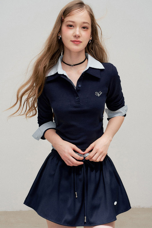 Layered-Look Polo Top and Skirt Set-Up