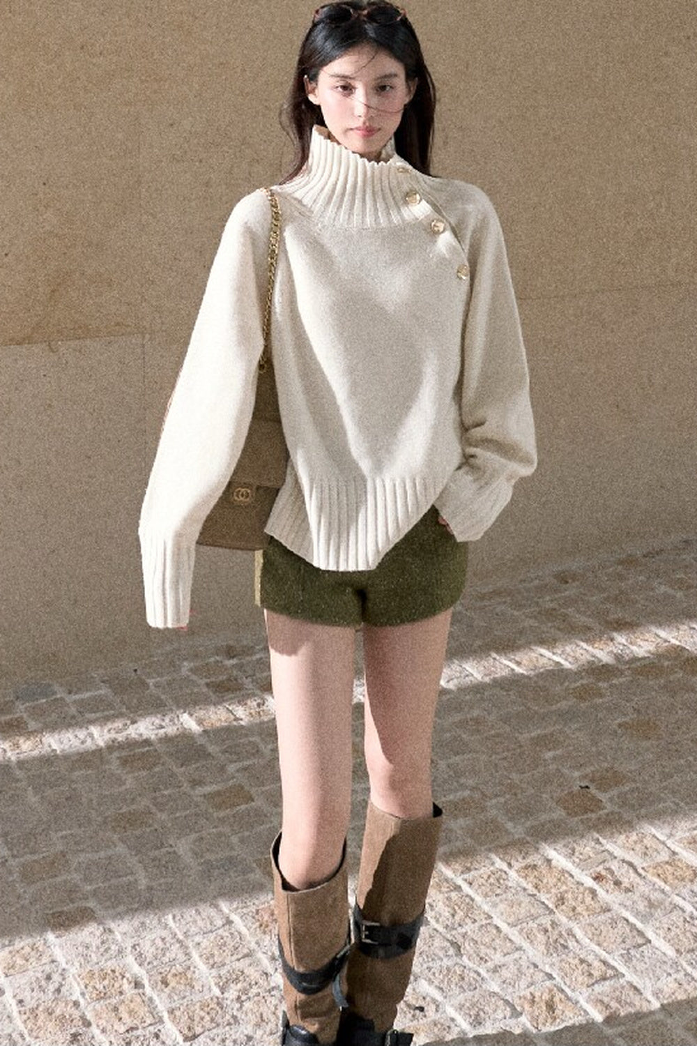 All-Wool Turtleneck Raglan Sweater