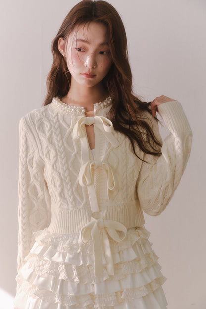 Pearl Collar Crochet Cardigan