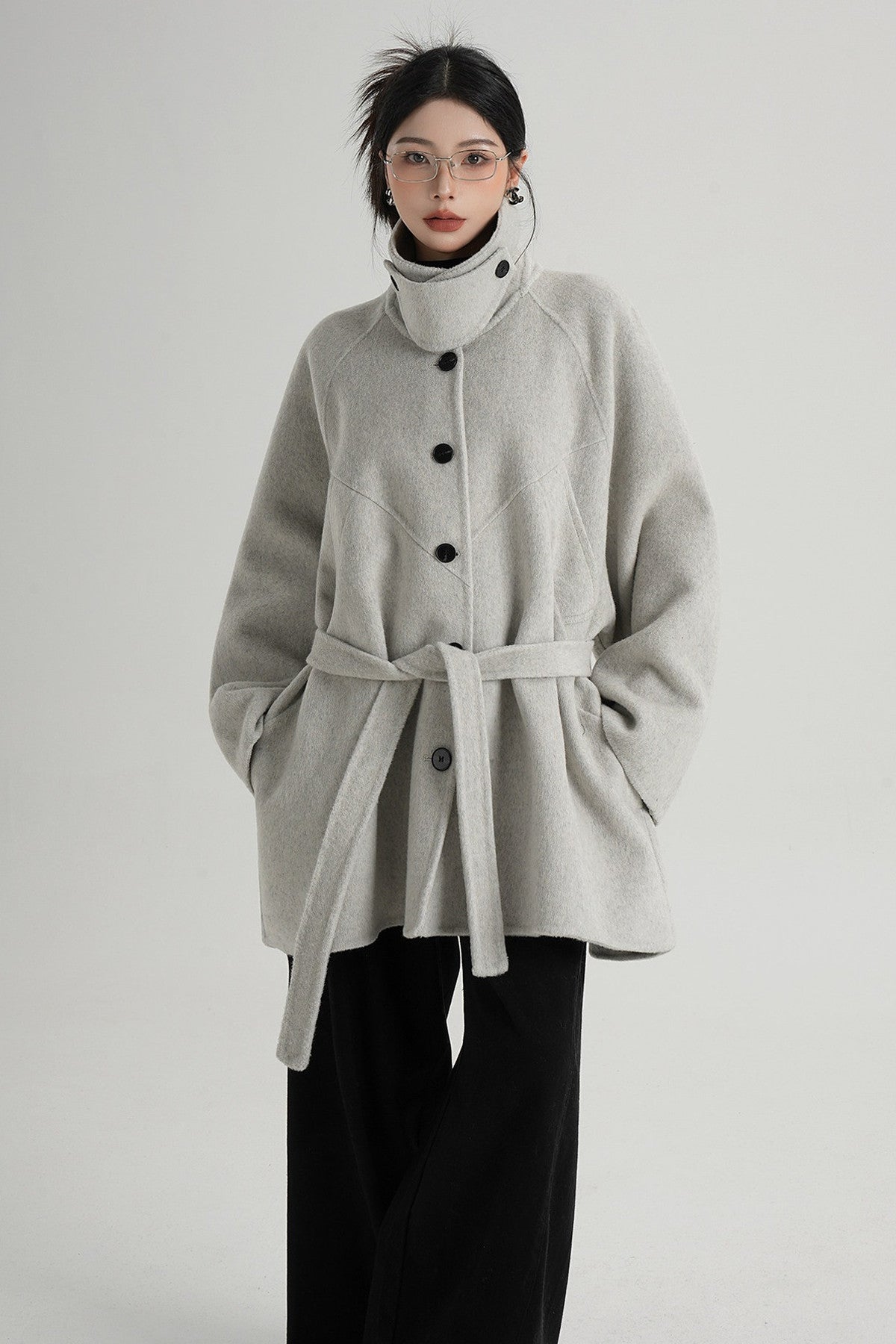 Mid-Length Armor Collar Wool Coat