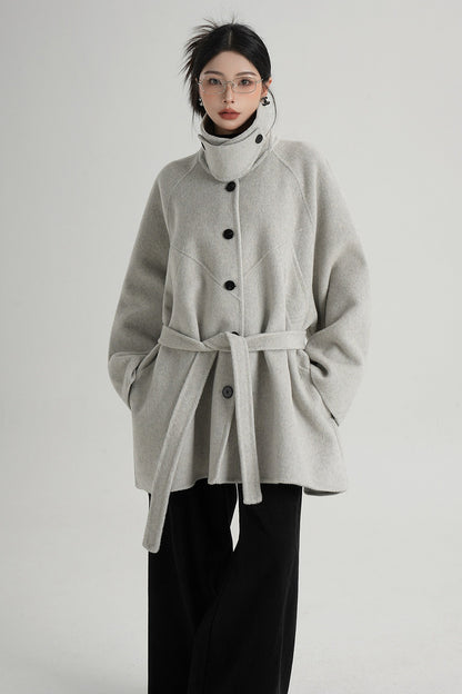 Mid-Length Armor Collar Wool Coat