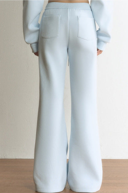 Light Blue Flared Drawstring Elastic Waist Sweatpants