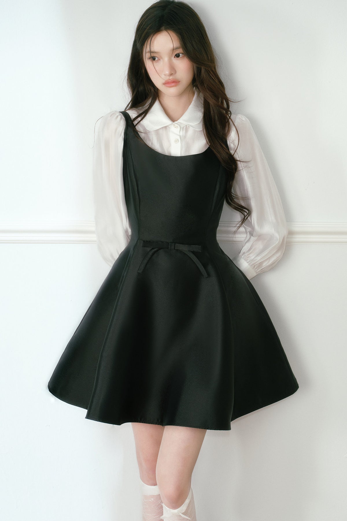 Pleated Tencel Doll Collar Shirt