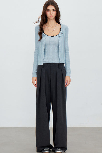 Gray Pleated Suit Pants