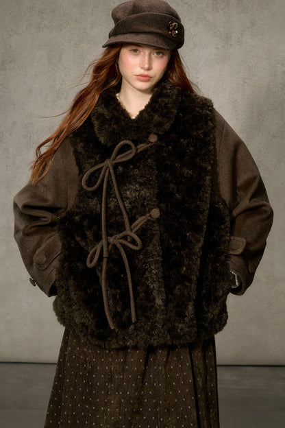 Flower Tea Layered-Look Woolen Furry Top
