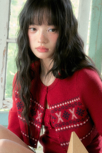 Fair Isle Red Knitted Cardigan And Halter Top Set