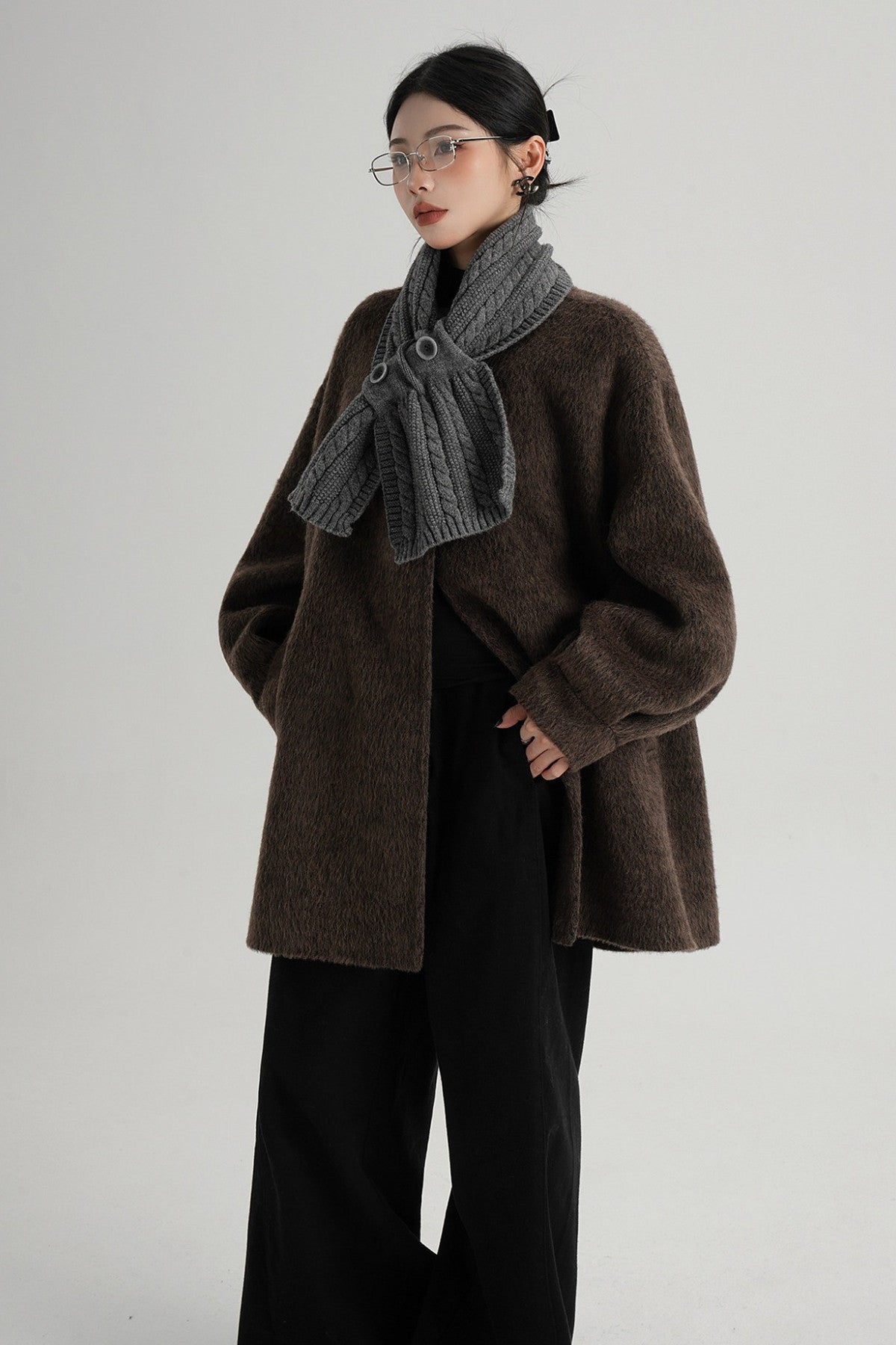 Scarf Collar Double-Sided Wool Coat