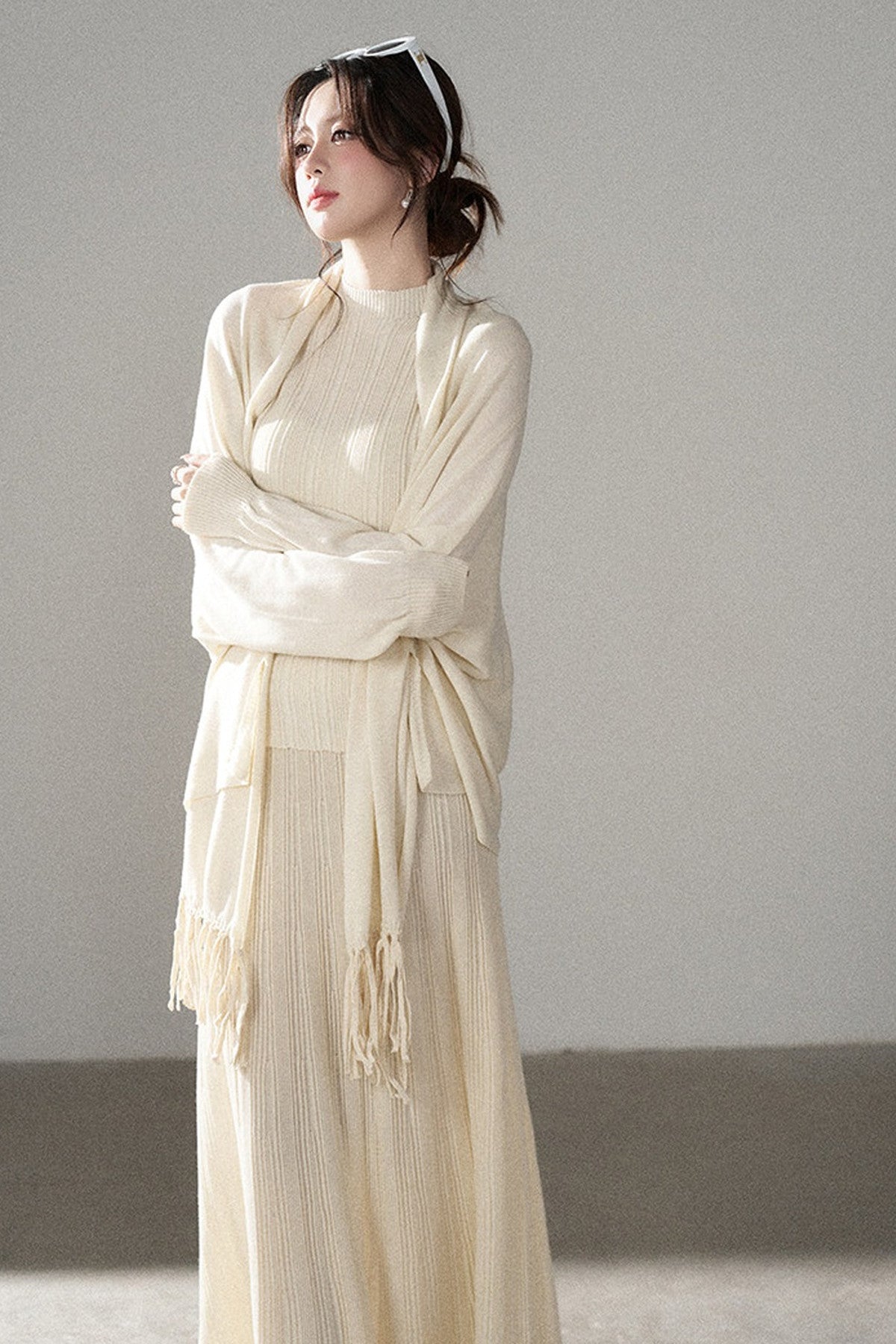 Turtleneck Sweater Long Skirt Shawl Cardigan Set