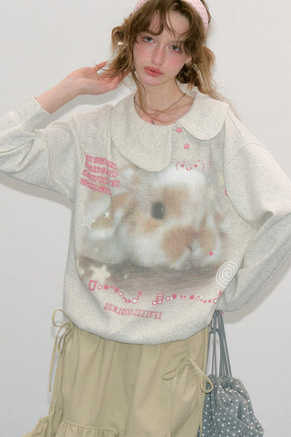 Sudadera con estampado de conejo y cuello Peter Pan