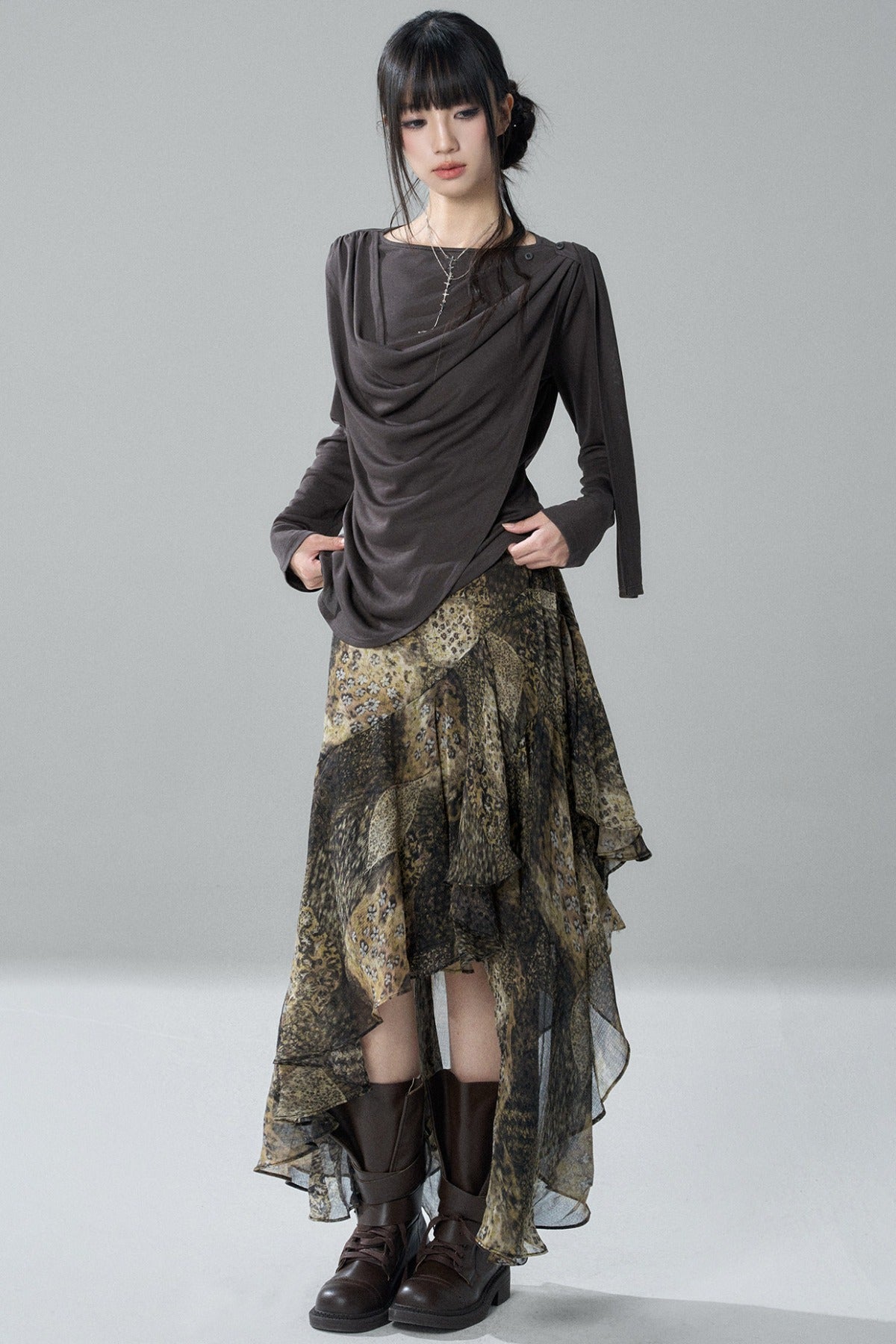 Asymmetrical Leopard Print Chiffon Skirt