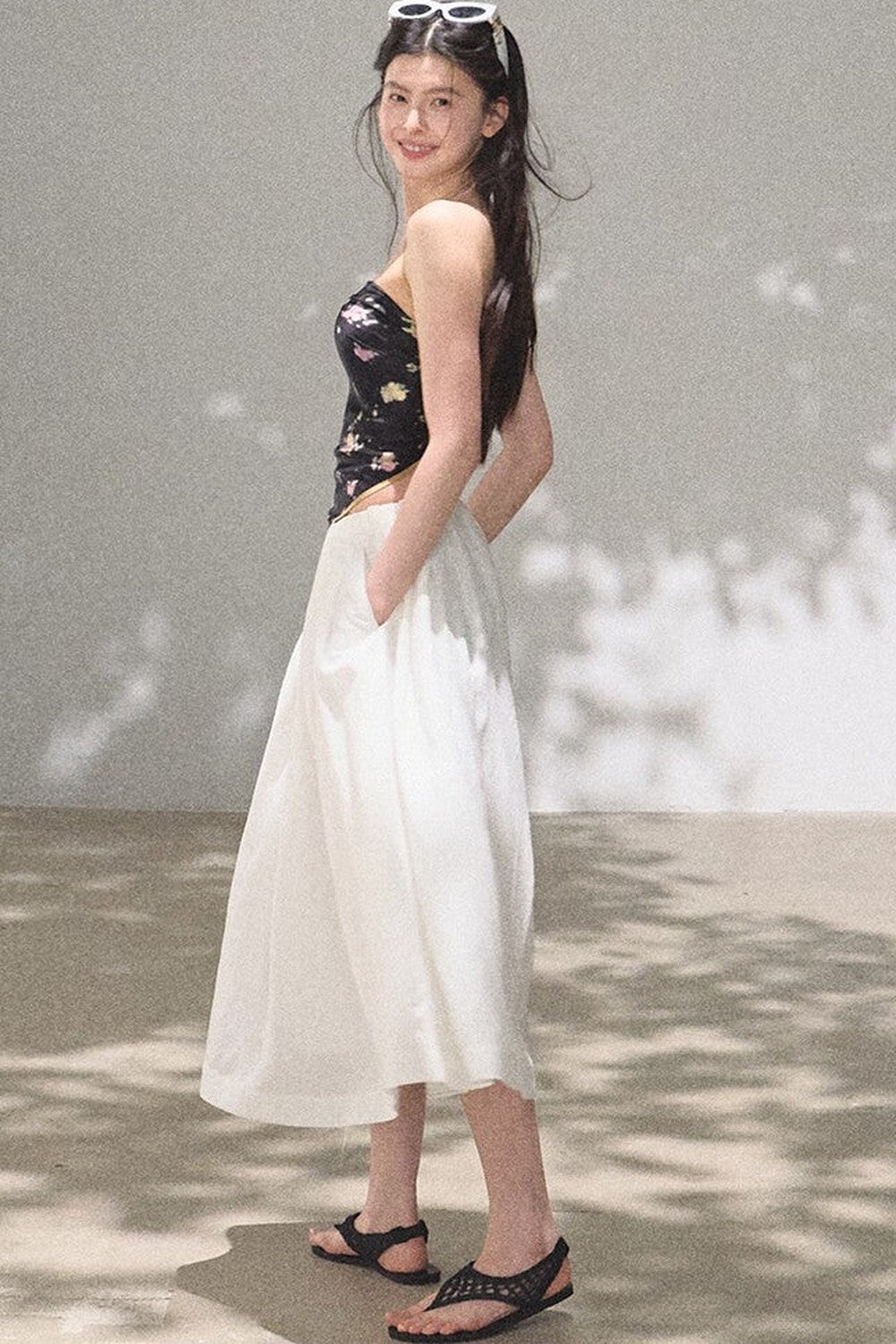 A-Line Lyocell Linen Midi Skirt