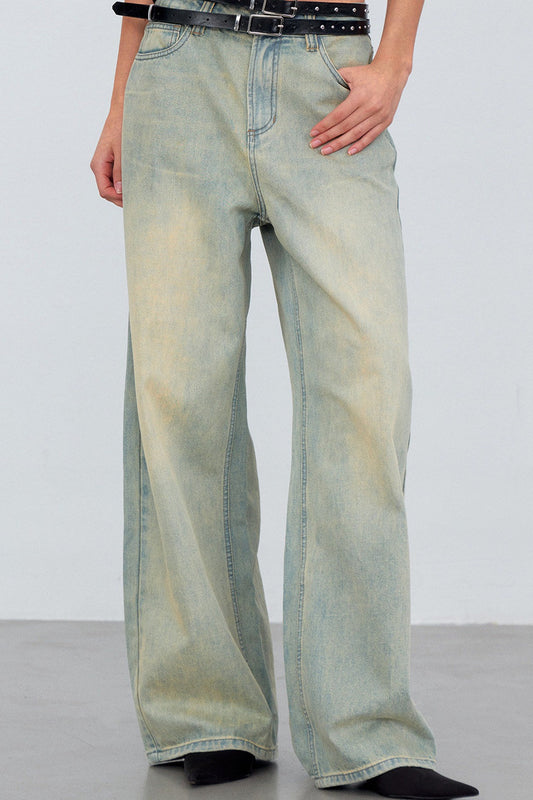 Pantalon en denim color block vieilli vintage