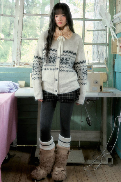 Veste cardigan en tricot jacquard Fair Isle à flocons de neige
