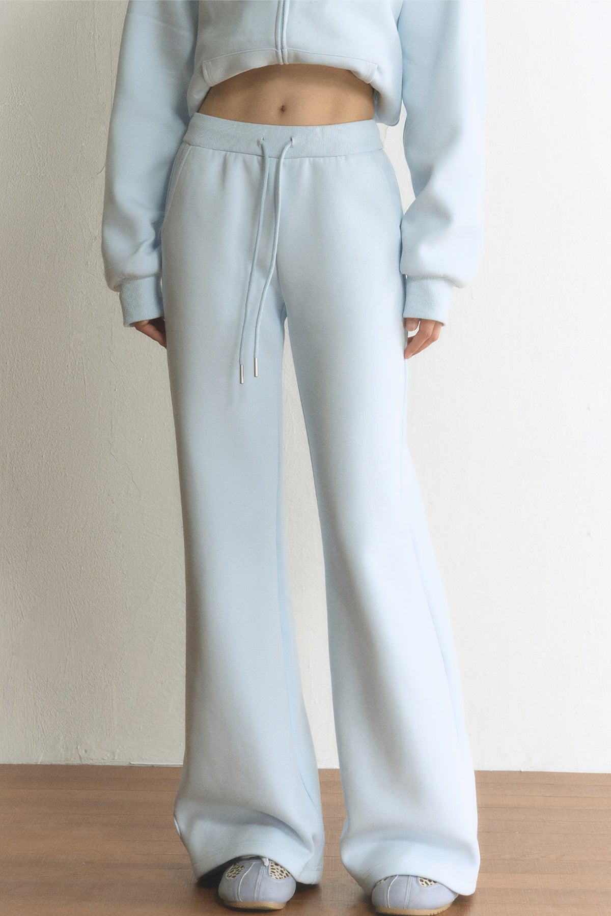 Light Blue Flared Drawstring Elastic Waist Sweatpants