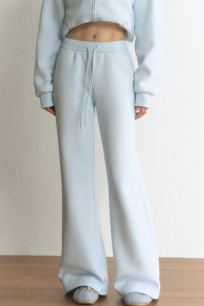 Light Blue Flared Drawstring Elastic Waist Sweatpants