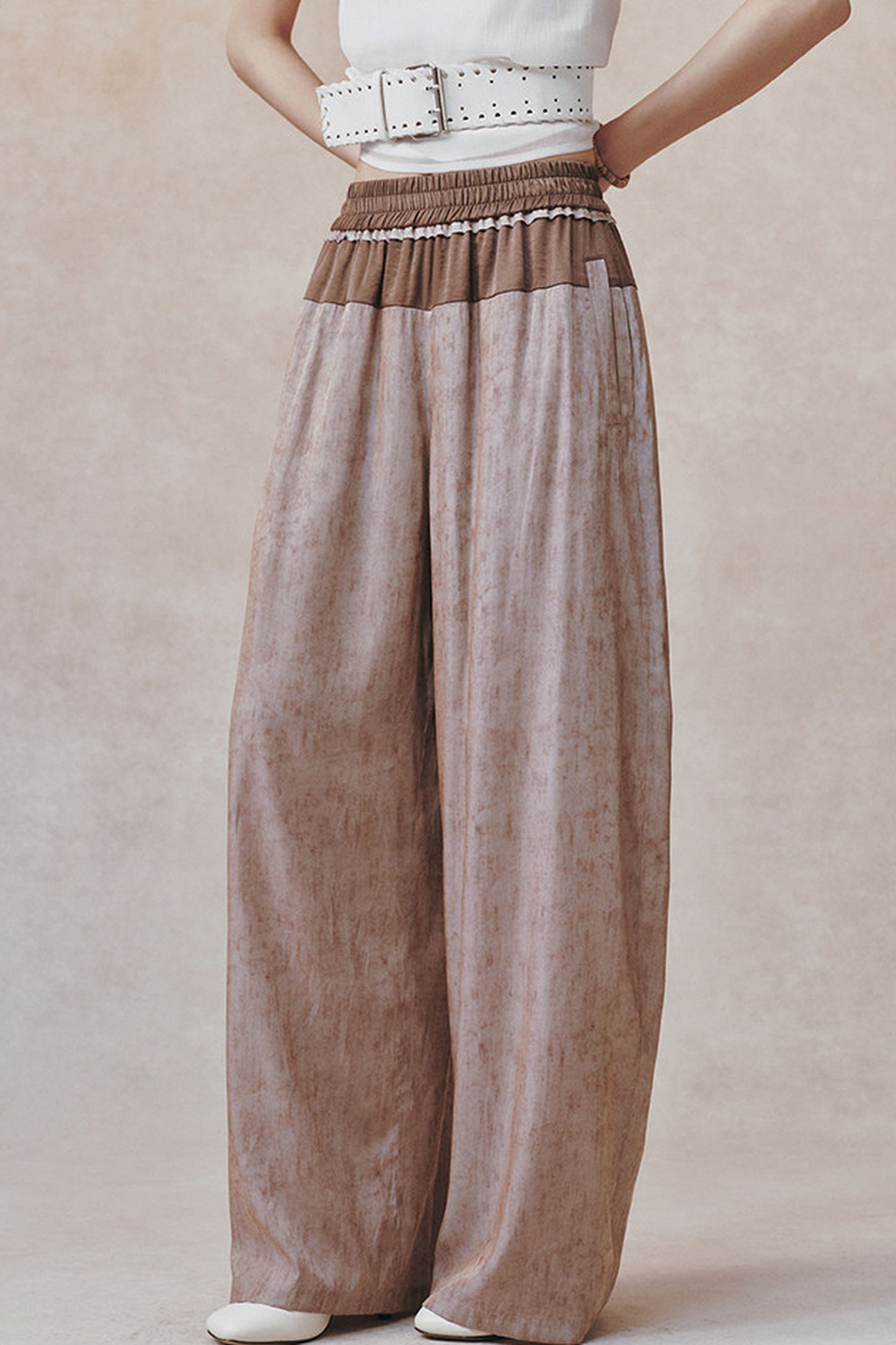 Women's Color-Block Waistband Print Straight-Leg Pants