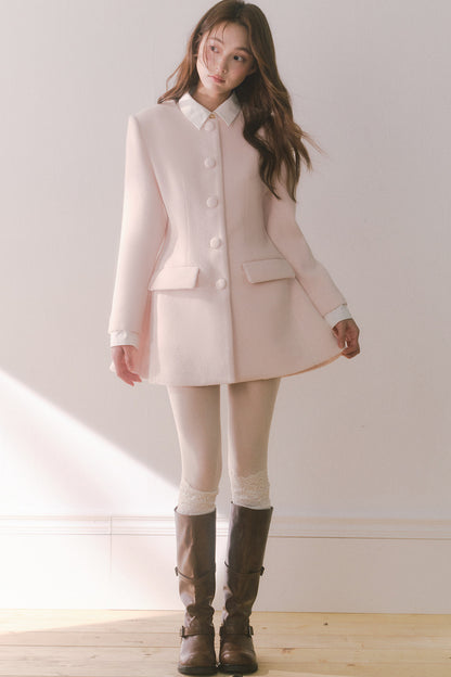 Pink Wool Shirt Collar Mid-Length Coat
