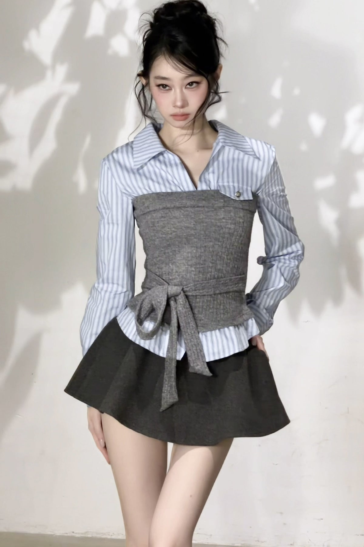 Layered-Look Knit Striped Shirt