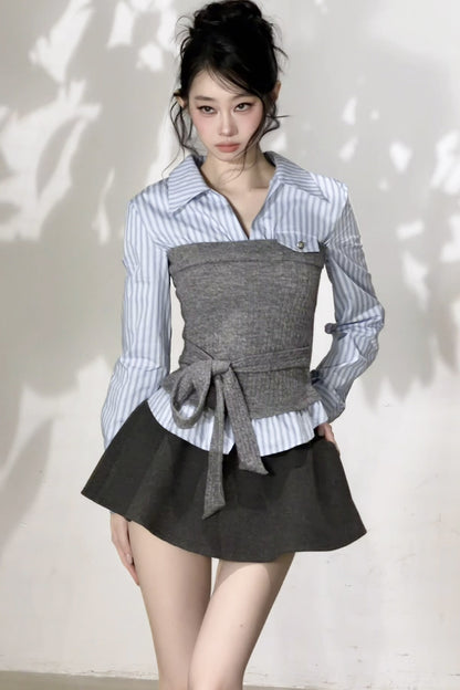 Layered-Look Knit Striped Shirt