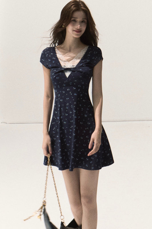 Twisted Floral V-Neck Dress