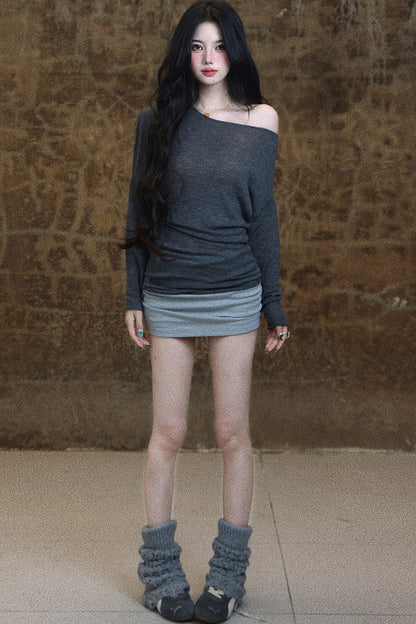 High-Waisted Side Pleated Bodycon Skirt