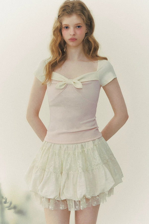 Preppy Square Neck Bow Tie Top